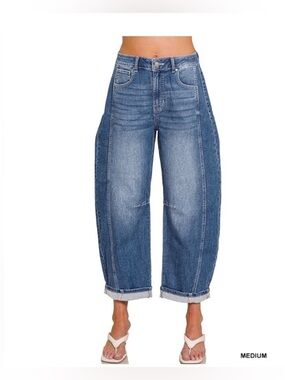 Zenana Barrel Leg Cropped Blue Jeans for Women